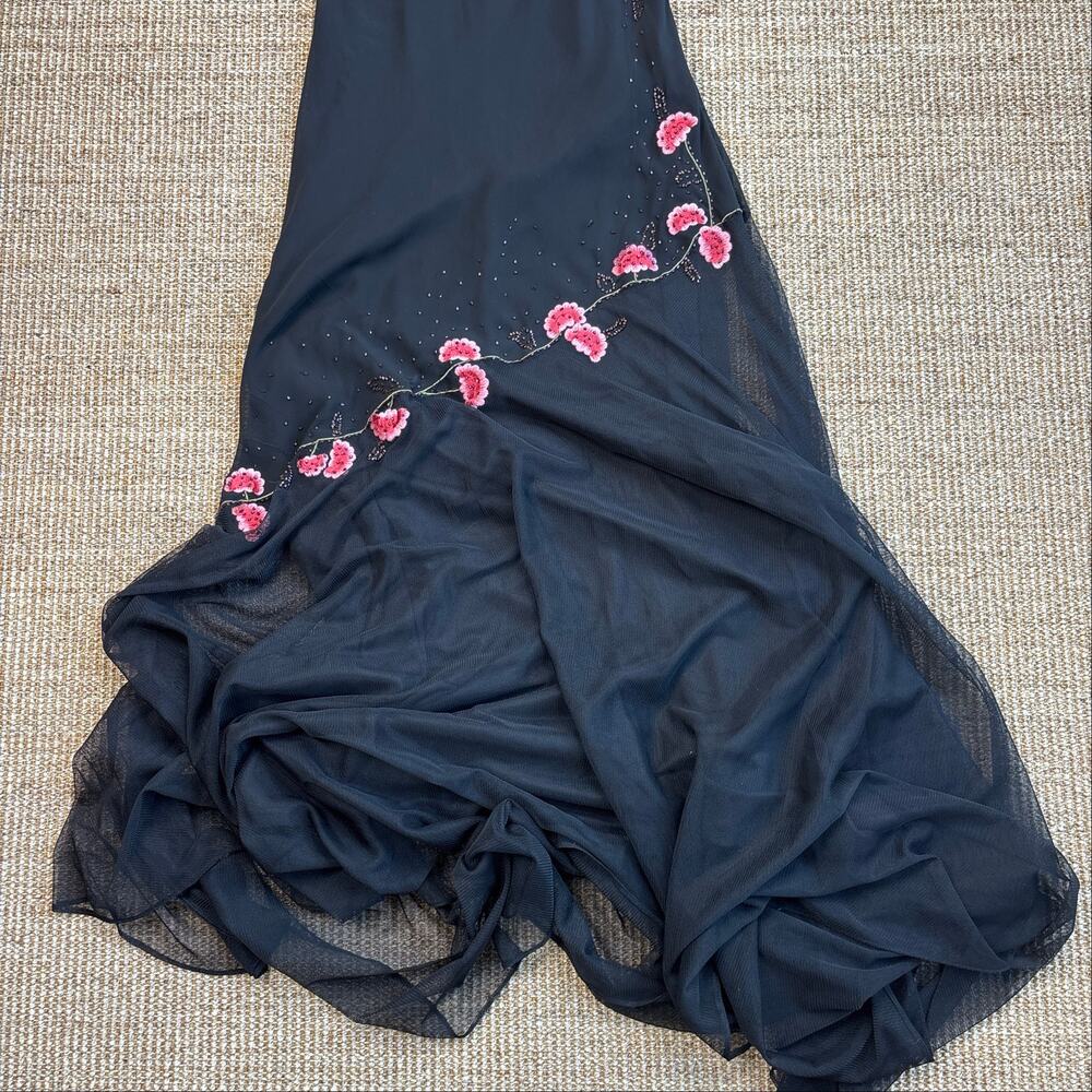 🌸 Dress Barn Embroidered Beaded Cherry Blossom Maxi Dress | Size S | Black - Picture 5 of 11